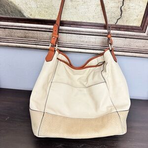 Isaac Mizrahi Live Genuine Leather Beige Hobo Shoulder Bag - Boho Chic Vintage